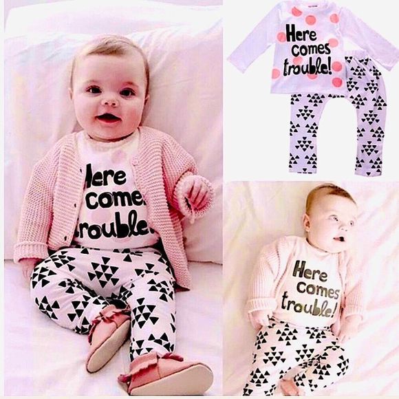 2 Piece Outfit Here Comes Trouble - Funny Shirt (Outfit) - Picture 2 of 5